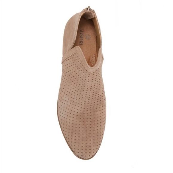 Susina Kyle Perforated Tan Suede Ankle Booties - Picture 4 of 11